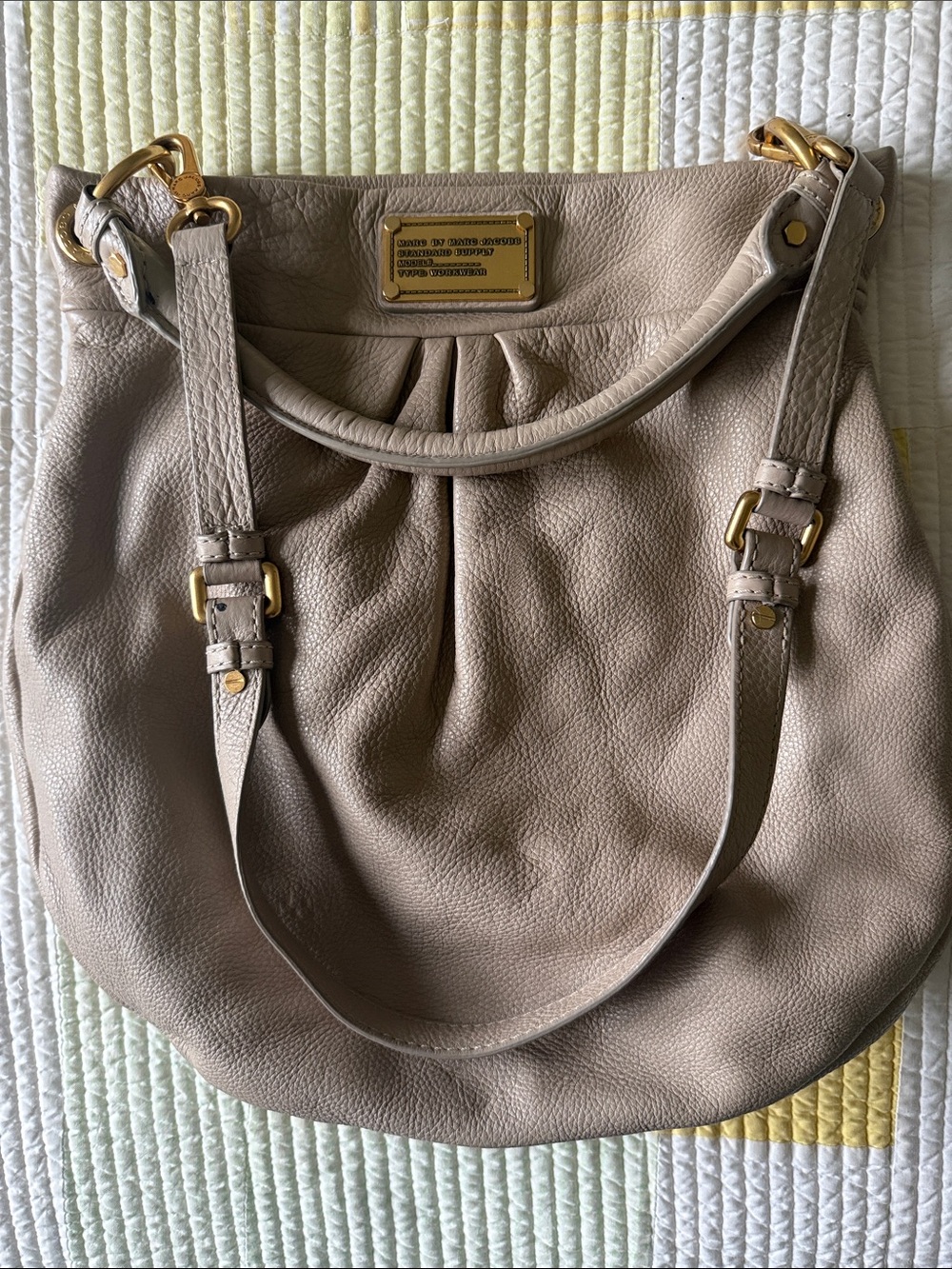 Marc by Marc Jacobs Taupe Pebbled Leather Shoulder Bag with Gold Hardware